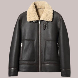 Black B-3 Bomber Sheepskin Shearling Aviator Leather Jacket - Shearland