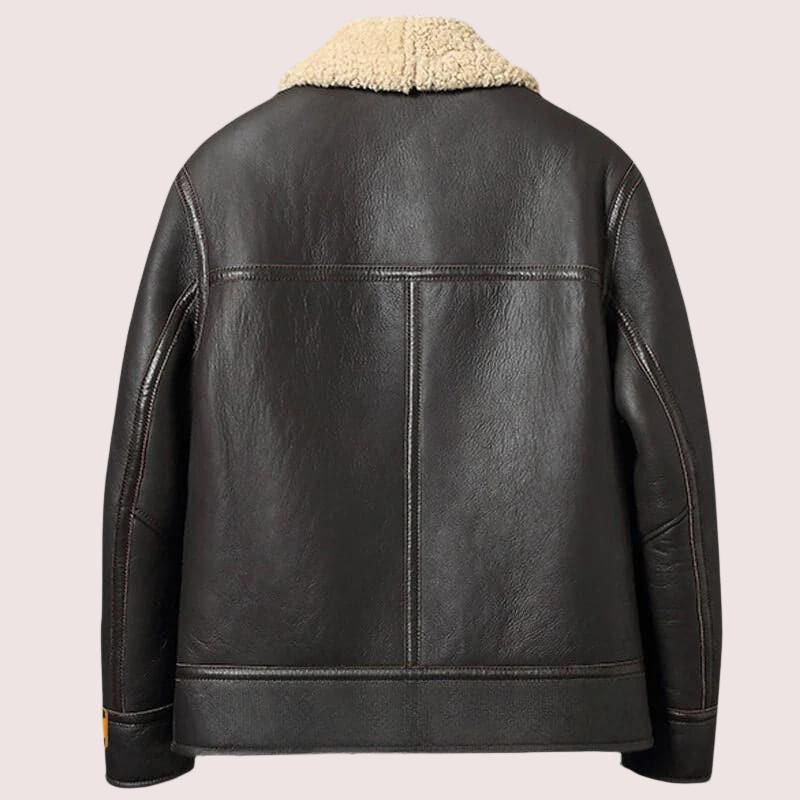 Black B-3 Bomber Sheepskin Shearling Aviator Leather Jacket - Shearland