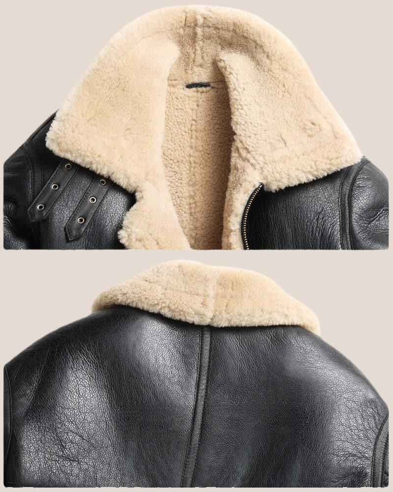 Black B-3 Bomber pilot shearling leather jacket - Shearland