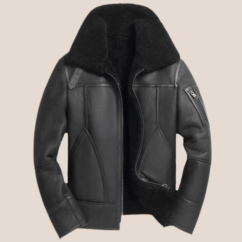 Black B-3 Bomber pilot shearling leather jacket - Shearland