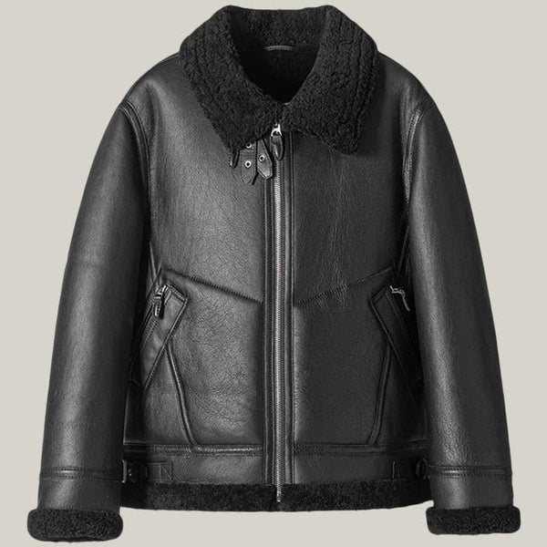 Black B-3 Bomber pilot sheepskin leather jacket - Shearland