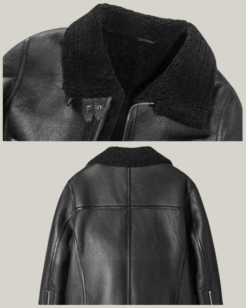 Black B-3 Bomber pilot sheepskin leather jacket - Shearland