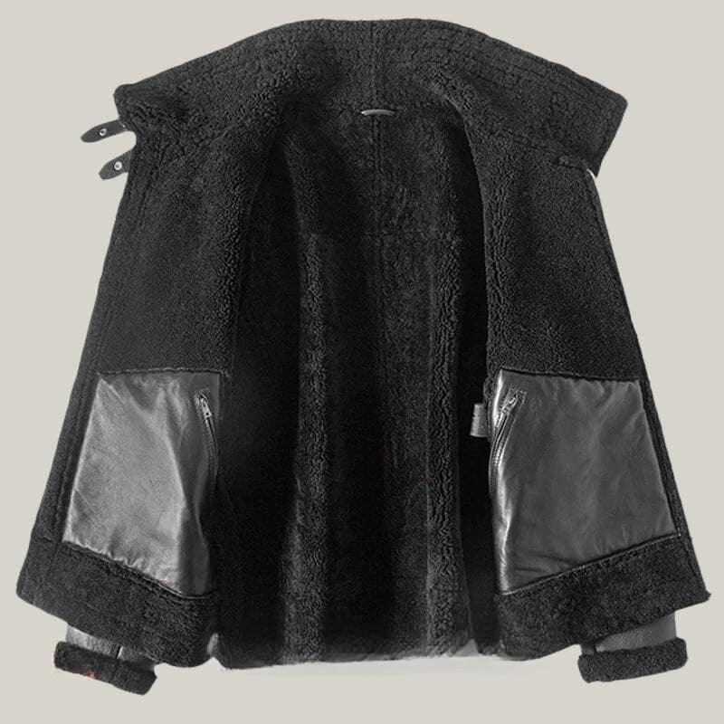 Black B-3 Bomber pilot sheepskin leather jacket - Shearland