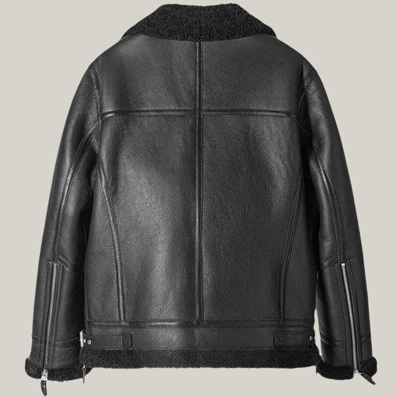 Black B-3 Bomber pilot sheepskin leather jacket - Shearland