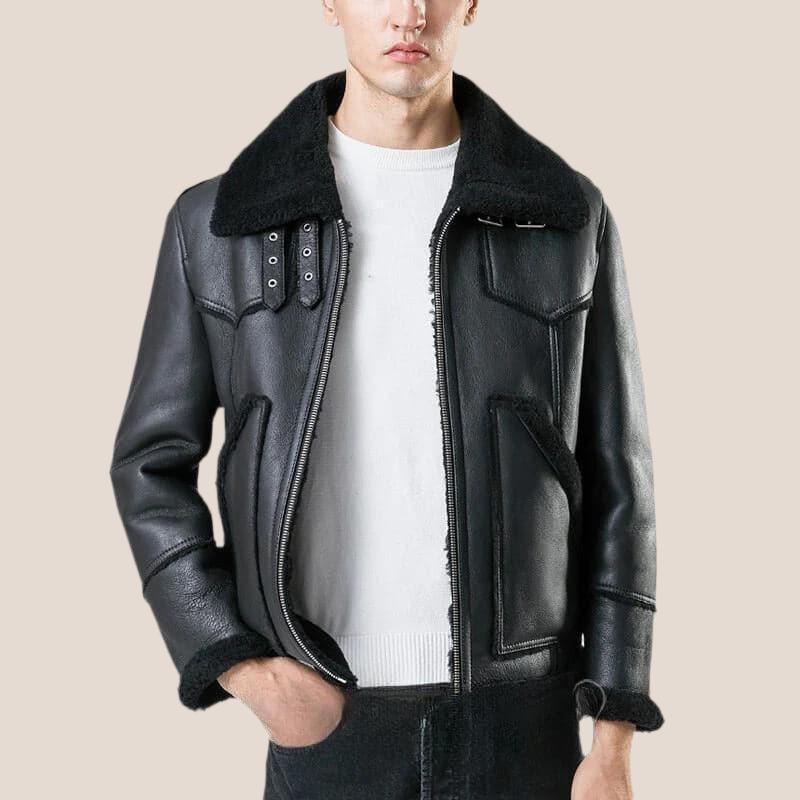 Black B-3 Sheepskin Shearling Pilot Leather Jacket - Shearland