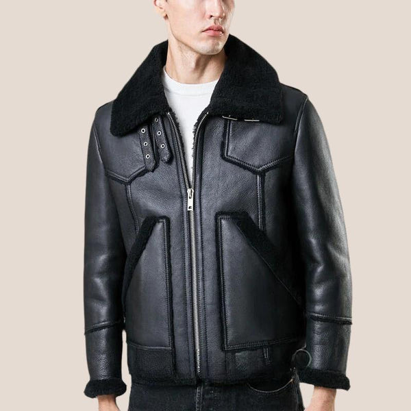 Black B-3 Sheepskin Shearling Pilot Leather Jacket - Shearland