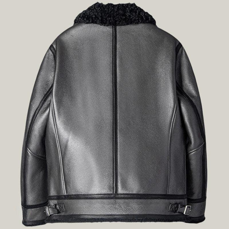 Black Sheepskin B-3 Bomber Pilot Leather Jacket - Shearland