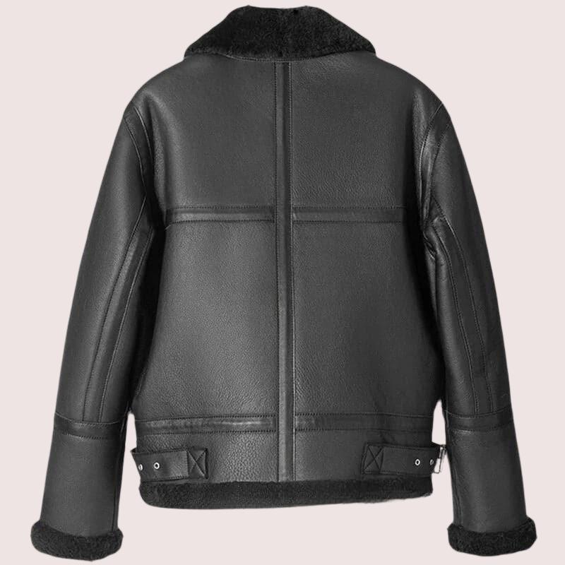 Black Sheepskin B-3 Bomber Pilot Leather Jacket - Shearland