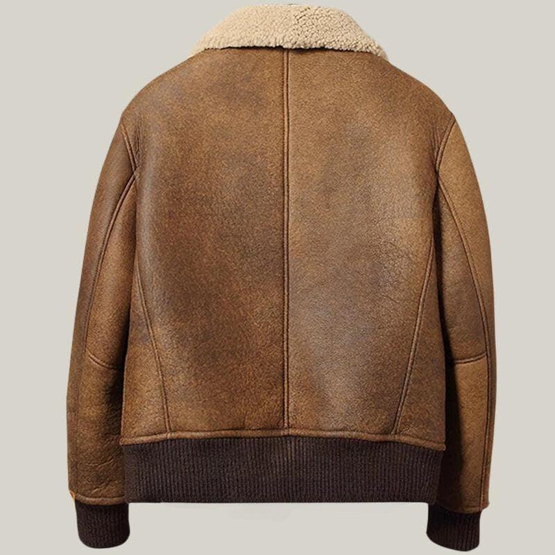 Brown Sheepskin B-3 Bomber Leather Jacket - Shearland