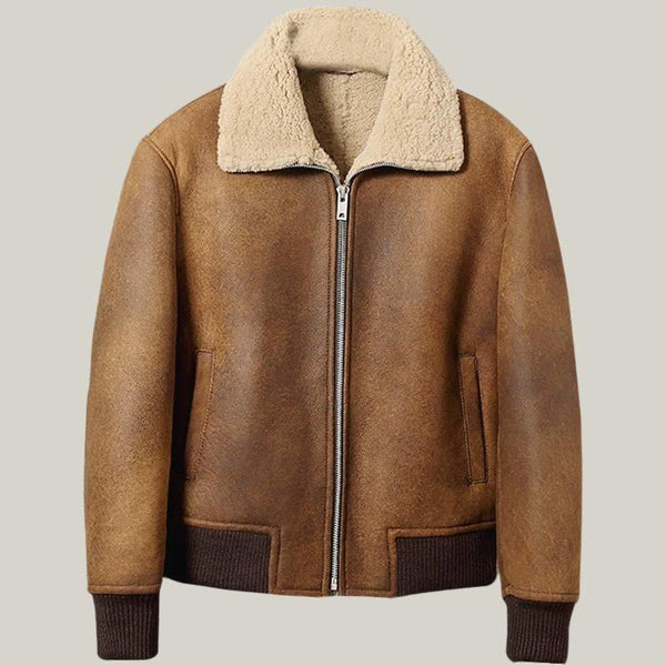 Brown Sheepskin B-3 Bomber Leather Jacket - Shearland