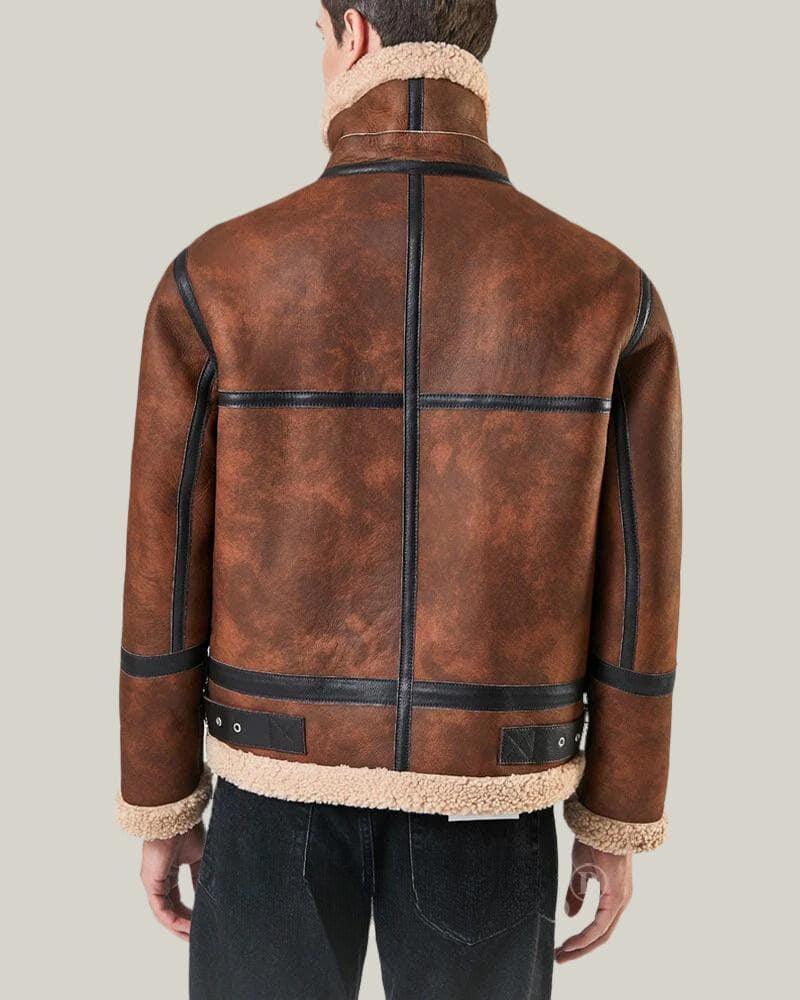 Brown Sheepskin B-3 Bomber Pilot Leather Jacket - Shearland