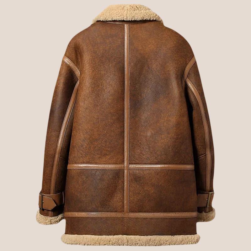 Brown Sheepskin Long B-3 Bomber Shearling Leather Coat - Shearland