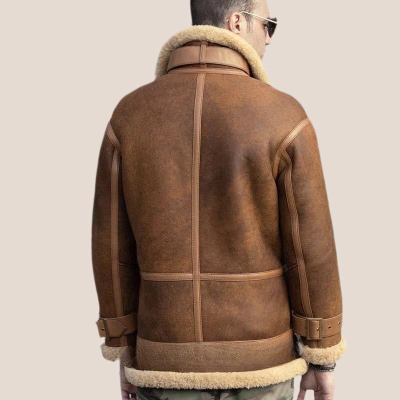 Brown Sheepskin Long B-3 Bomber Shearling Leather Coat - Shearland