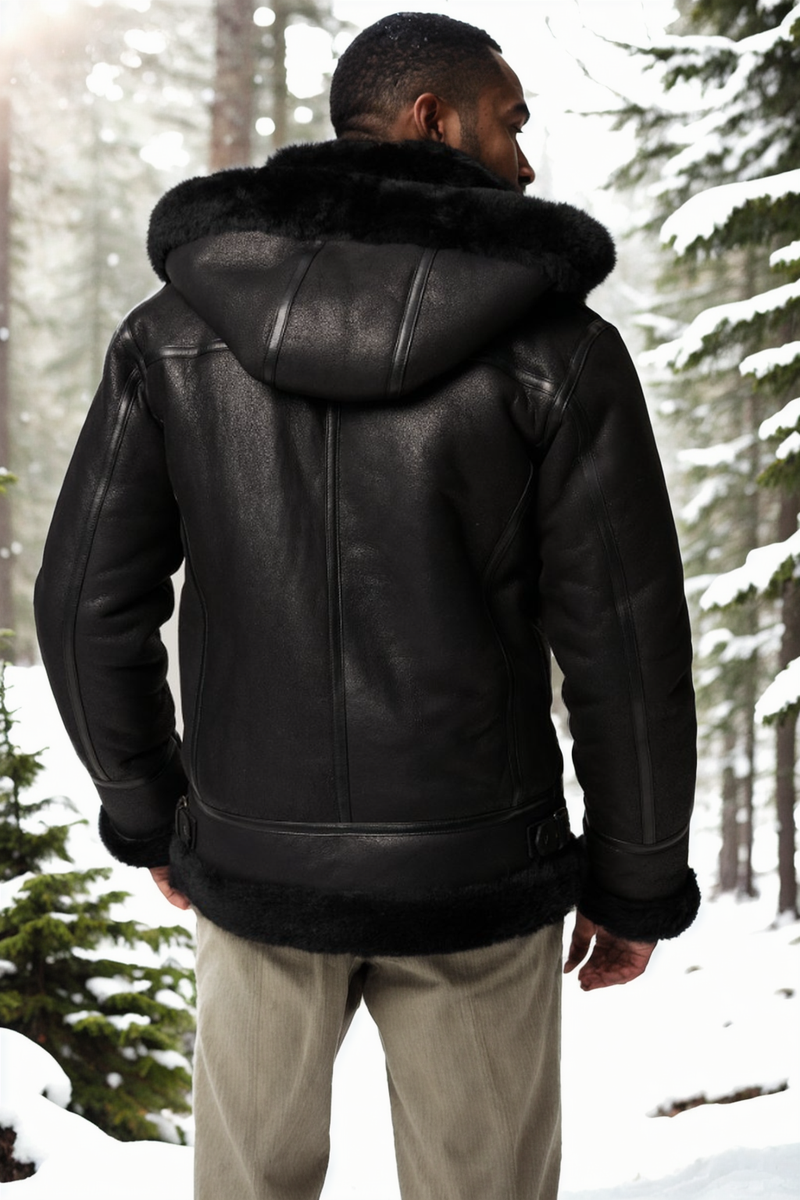 Classic Sheepskin B-3 Bomber Jacket Black Shearland