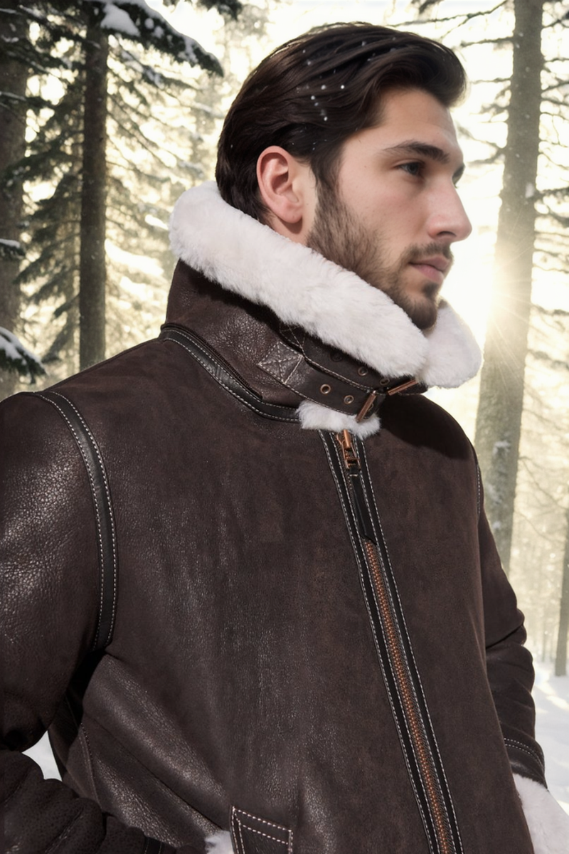 Classic Sheepskin B-3 Bomber Jacket Brown Shearland