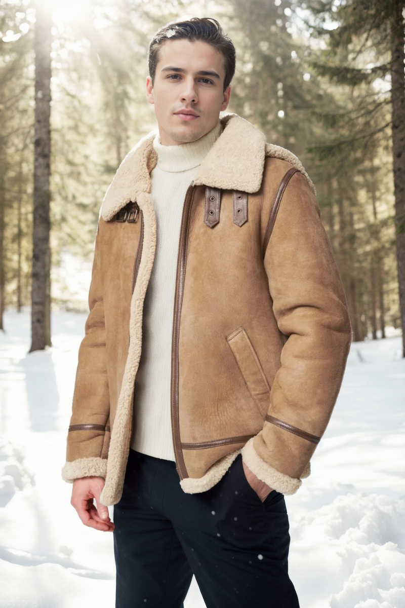 Classic Sheepskin B-3 Bomber Jacket Desert Shearland