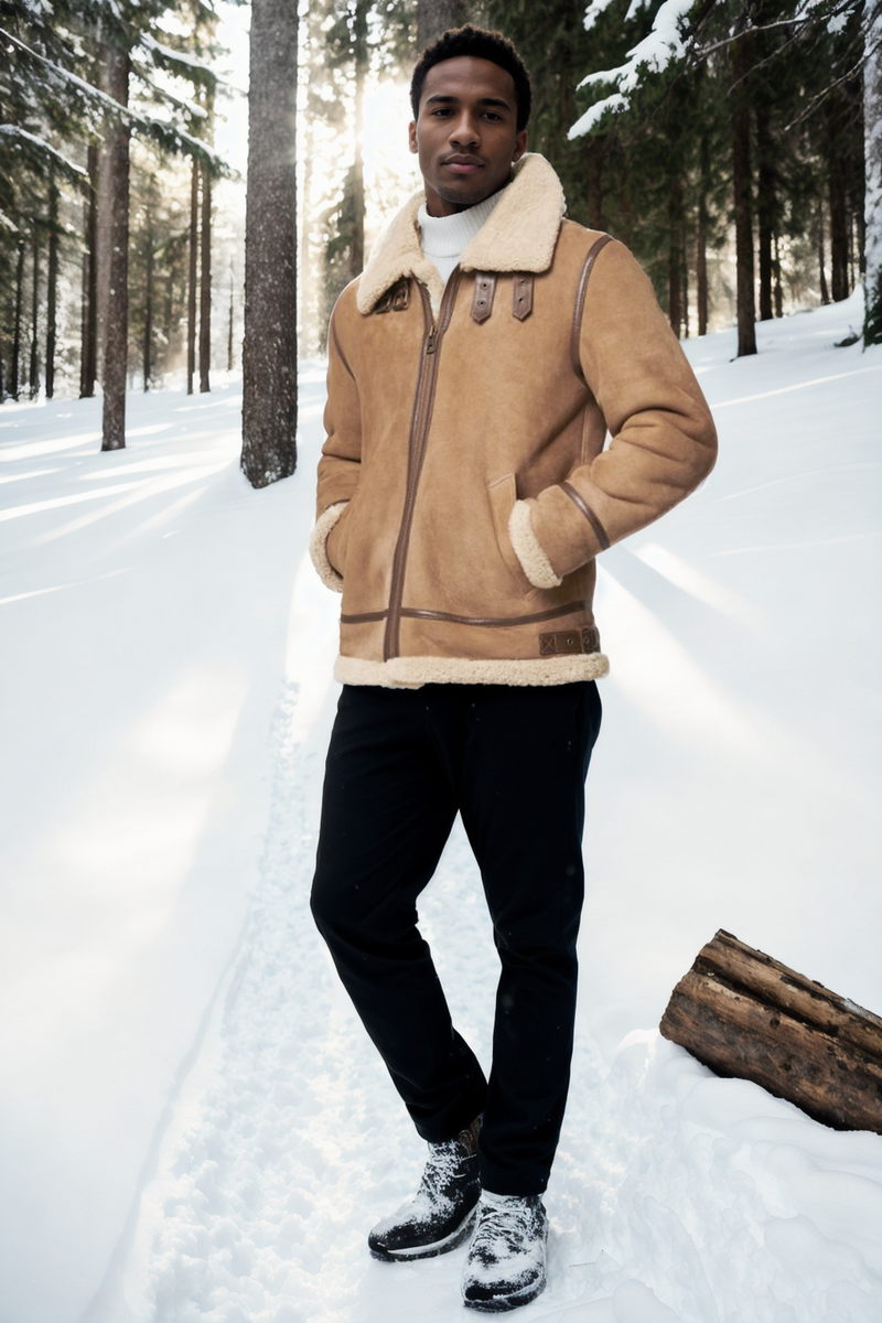 Classic Sheepskin B-3 Bomber Jacket Desert Shearland