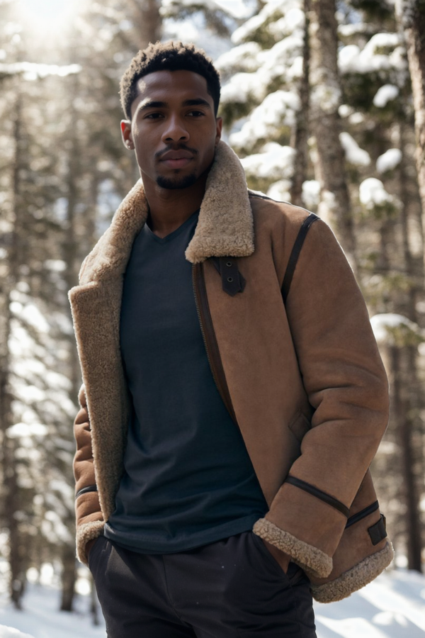 Classic Sheepskin B-3 Bomber Jacket Desert Shearland