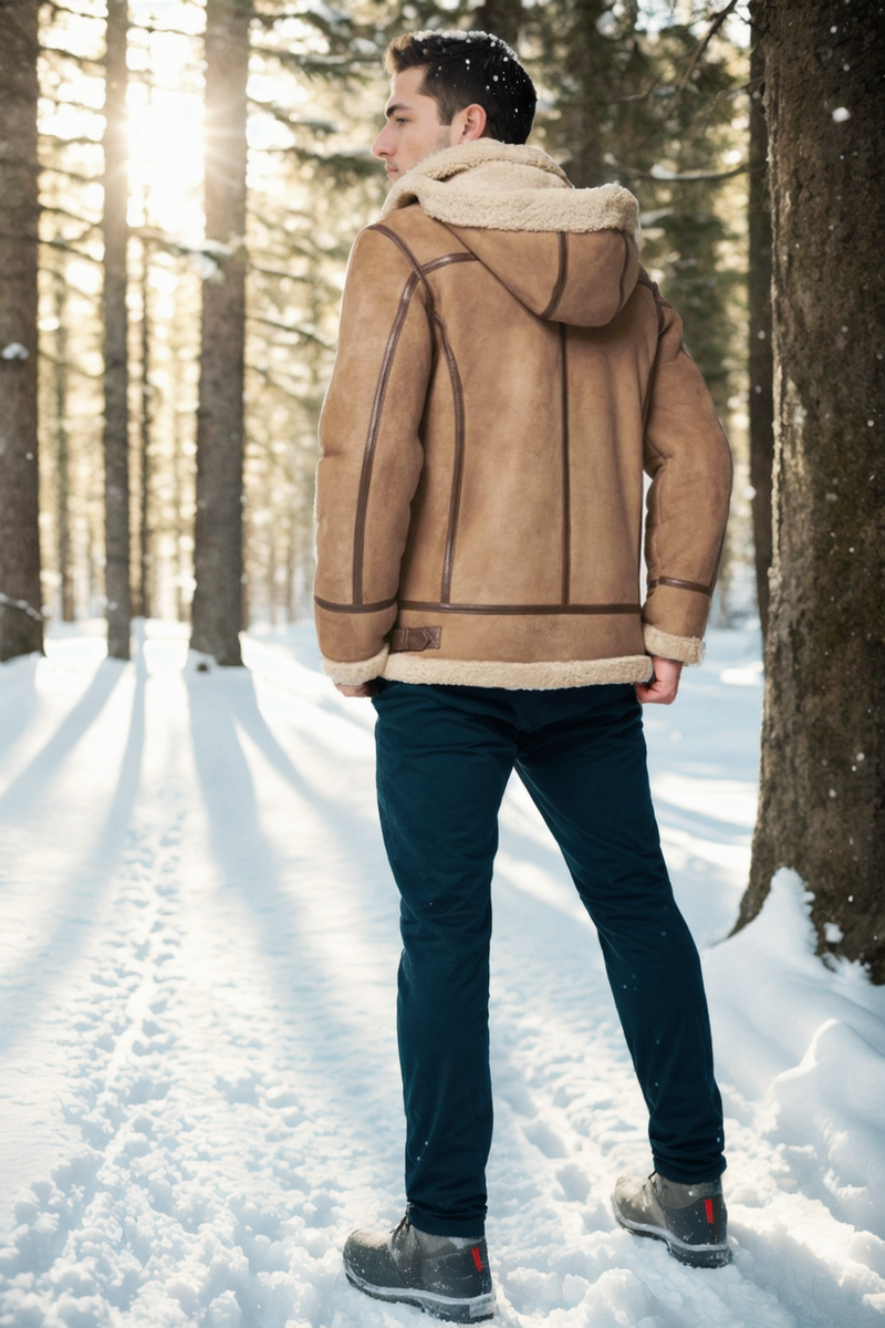 Classic Sheepskin B-3 Bomber Jacket Desert Shearland