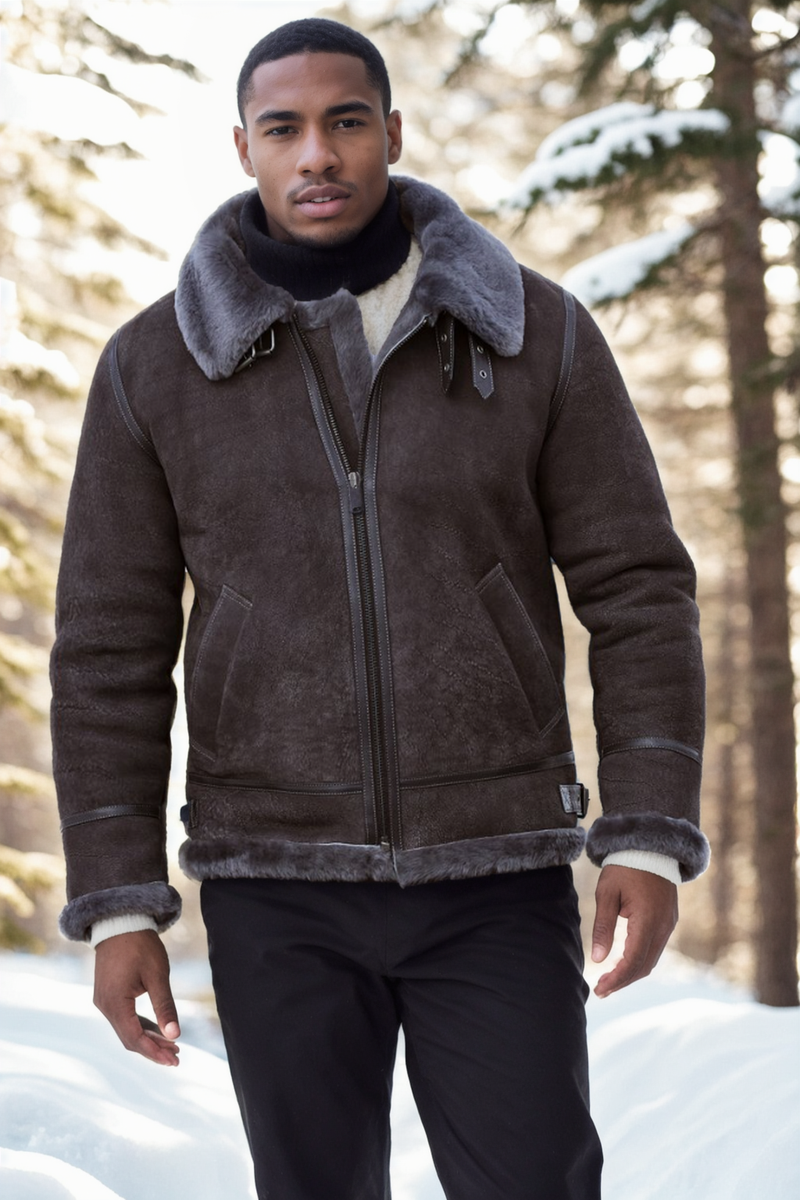 Classic Sheepskin B-3 Bomber Jacket Grey Shearland