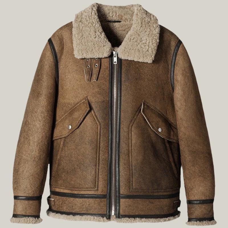 Coffee B-3 Bomber pilot shearling leather jacket - Shearland