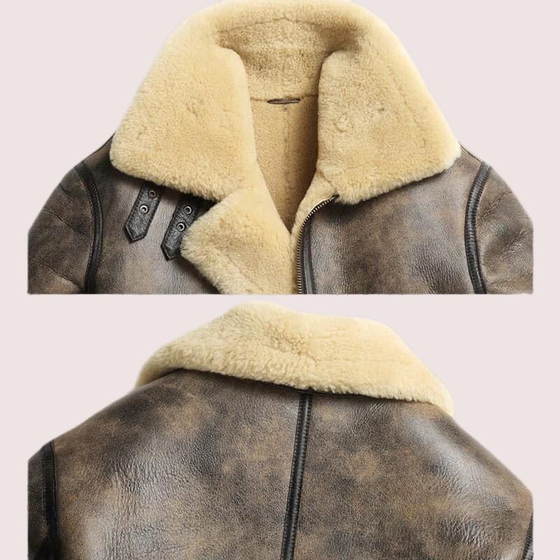 Distressed Sheepskin B-3 Bomber Leather Jacket - Shearland