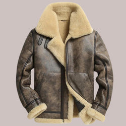 Distressed Sheepskin B-3 Bomber Leather Jacket - Shearland