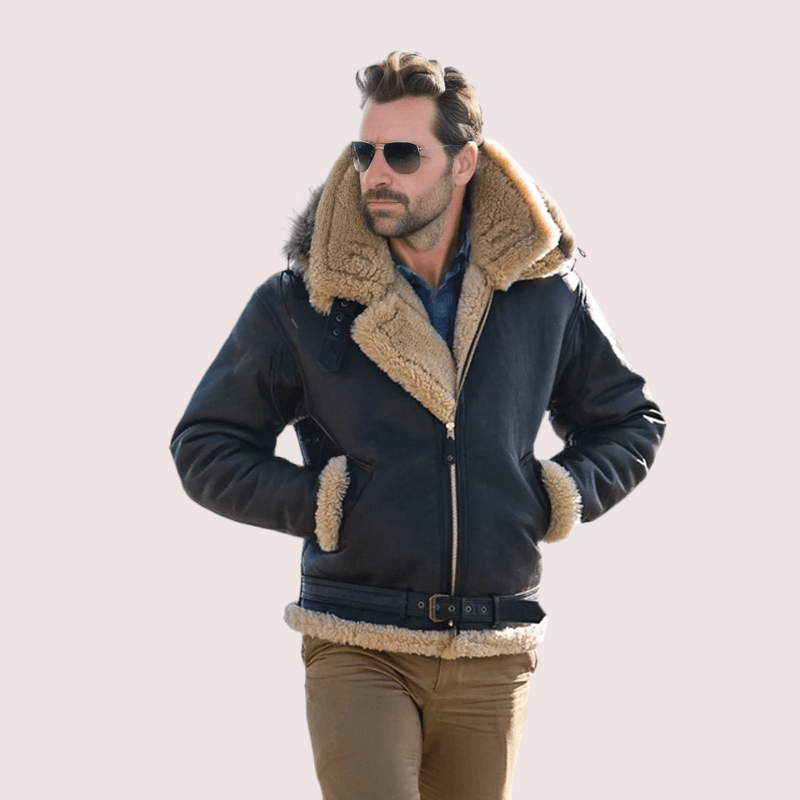 Dunkirk RAF Sheepskin Hooded Bomber Jacket - Shearland