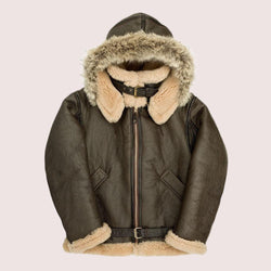 Dunkirk RAF Sheepskin Hooded Bomber Jacket - Shearland