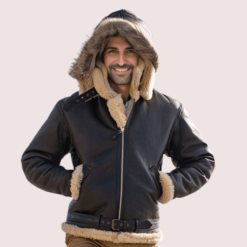 Dunkirk RAF Sheepskin Hooded Bomber Jacket - Shearland