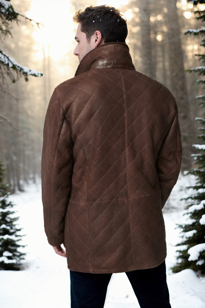 Hayes Quilted Sheepskin Car Coat Brown Shearland