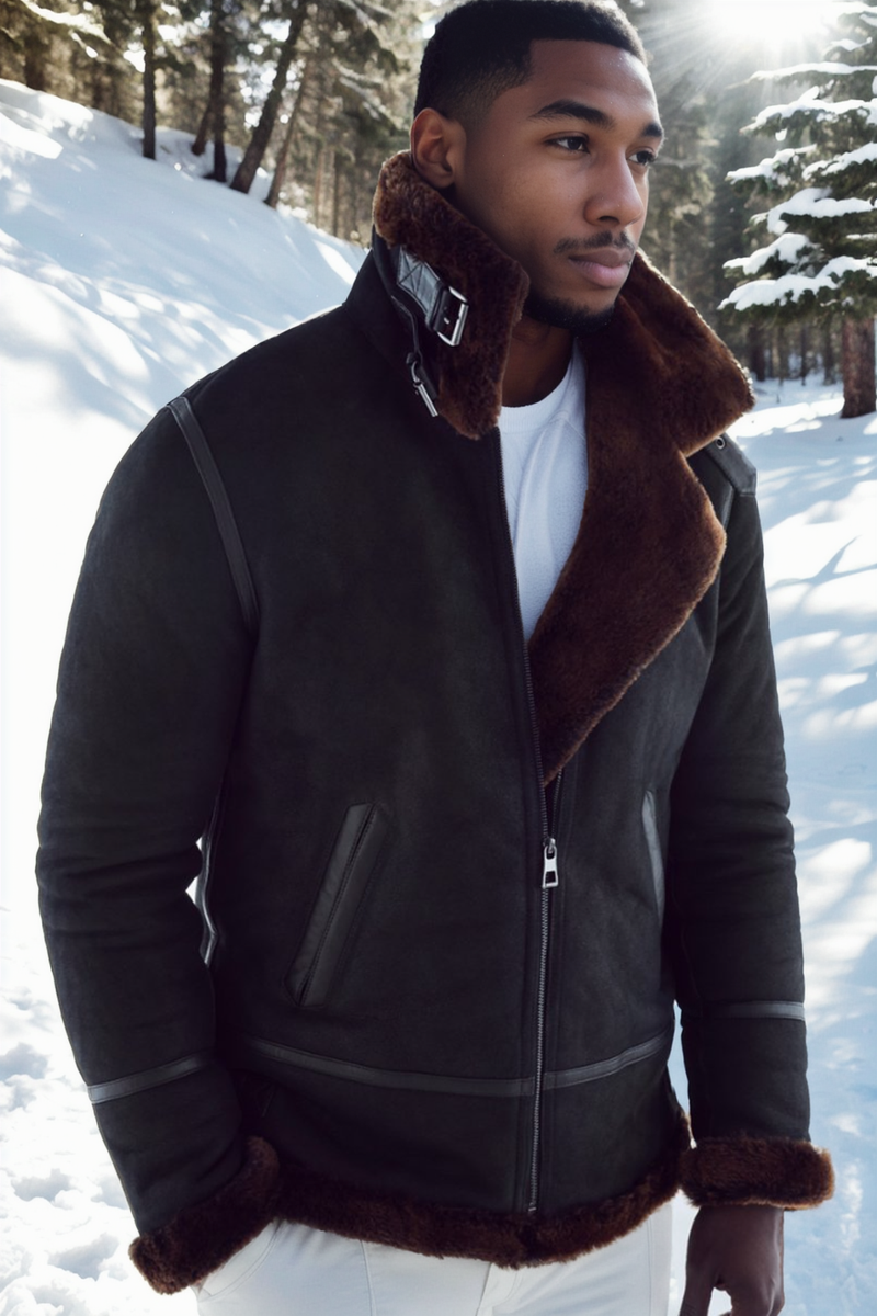 Jason Sheepskin B-3 Bomber Jacket Black Shearland