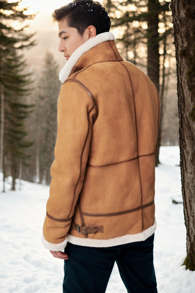 Jason Sheepskin B-3 Bomber Jacket Tan Shearland