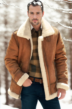 Jason Sheepskin B-3 Bomber Jacket Tan Shearland