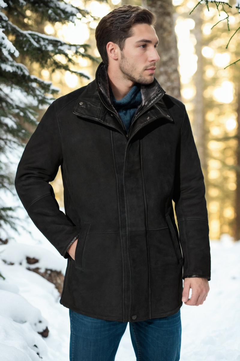 Lucas Sheepskin Car Coat Black Shearland