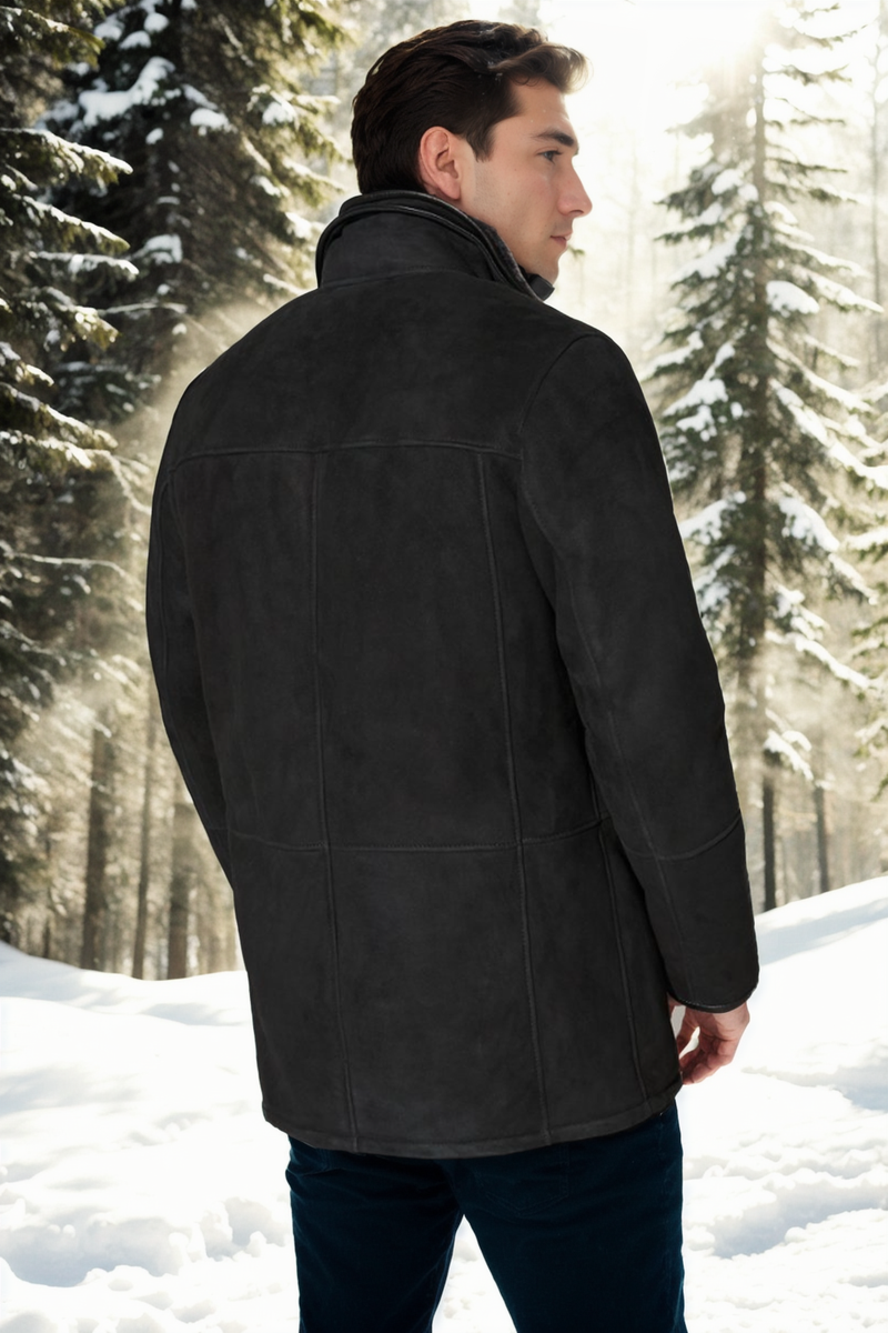 Lucas Sheepskin Car Coat Black Shearland