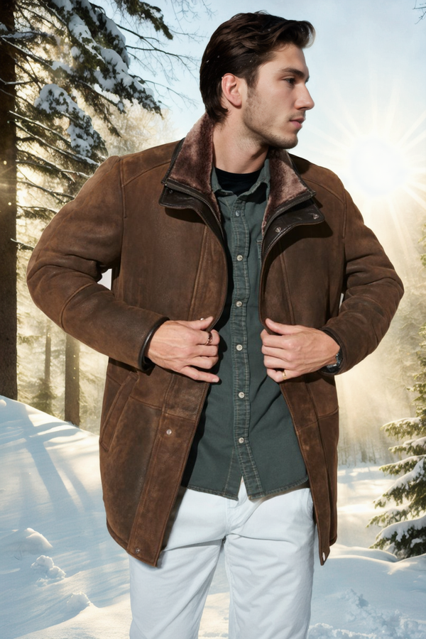 Lucas Sheepskin Car Coat Brown Shearland