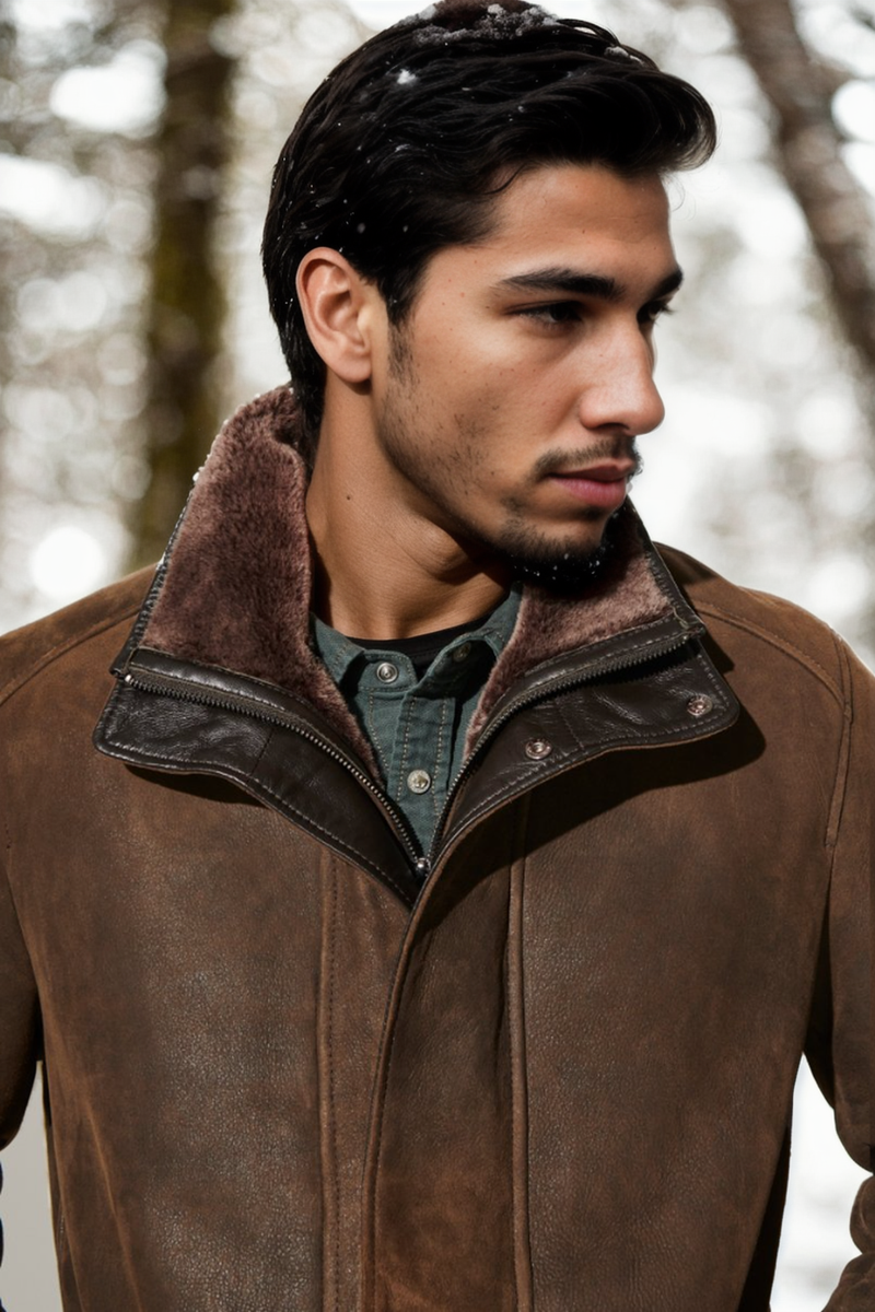 Lucas Sheepskin Car Coat Brown Shearland