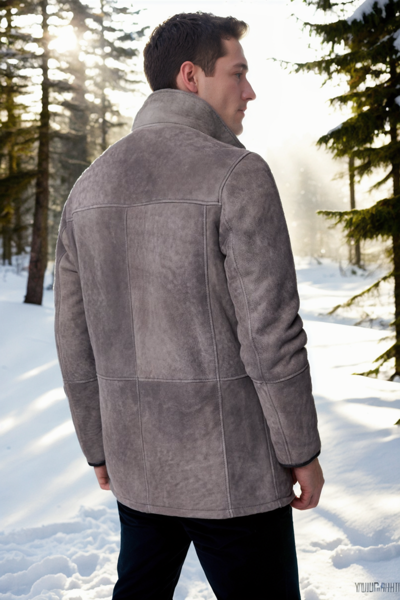 Lucas Sheepskin Car Coat Grey Shearland