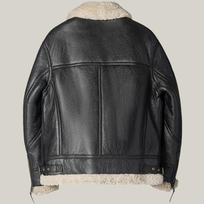 Men Black Sheepskin B-3 Bomber Leather Jacket - Shearland