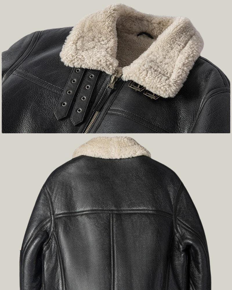 Men Black Sheepskin B-3 Bomber Leather Jacket - Shearland