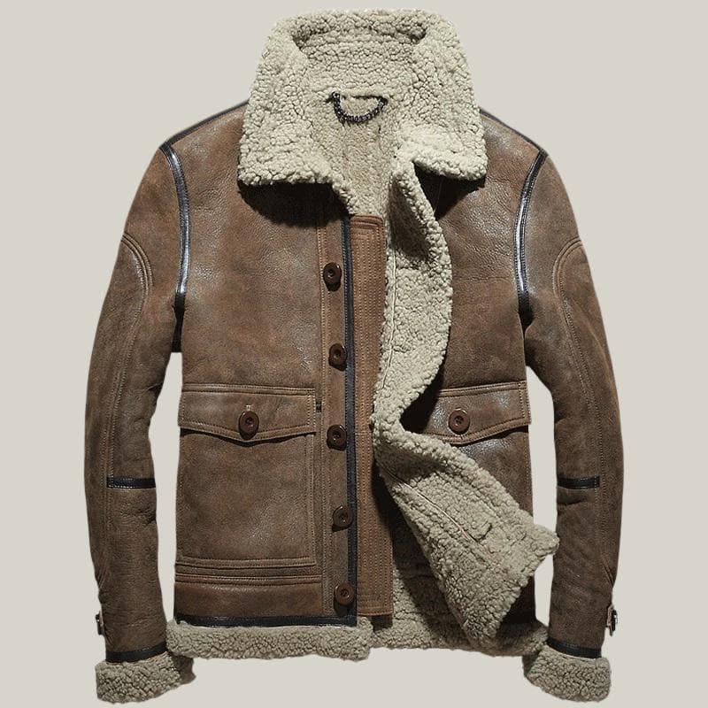 Men Shearling B-3 Bomber Flying Leather Jacket - Shearland