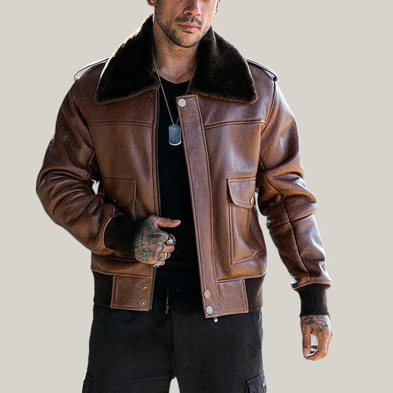 Men Shearling B-3 Bomber Leather Jacket - Shearland