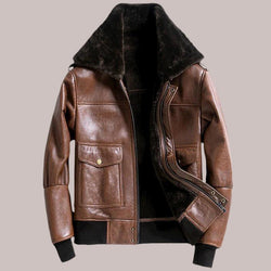 Men Shearling B-3 Bomber Leather Jacket - Shearland