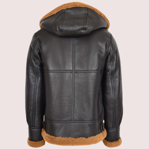 Men's B3 Sheepskin Jacket Detachable Hoodie Ruben Brown Ginger - Shearland