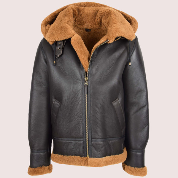 Men's B3 Sheepskin Jacket Detachable Hoodie Ruben Brown Ginger - Shearland