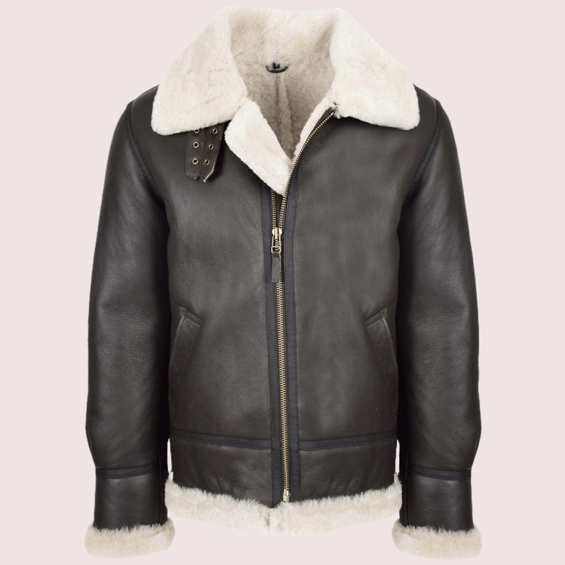 Men's Classic B3 Original Sheepskin Jacket Brown White - Shearland