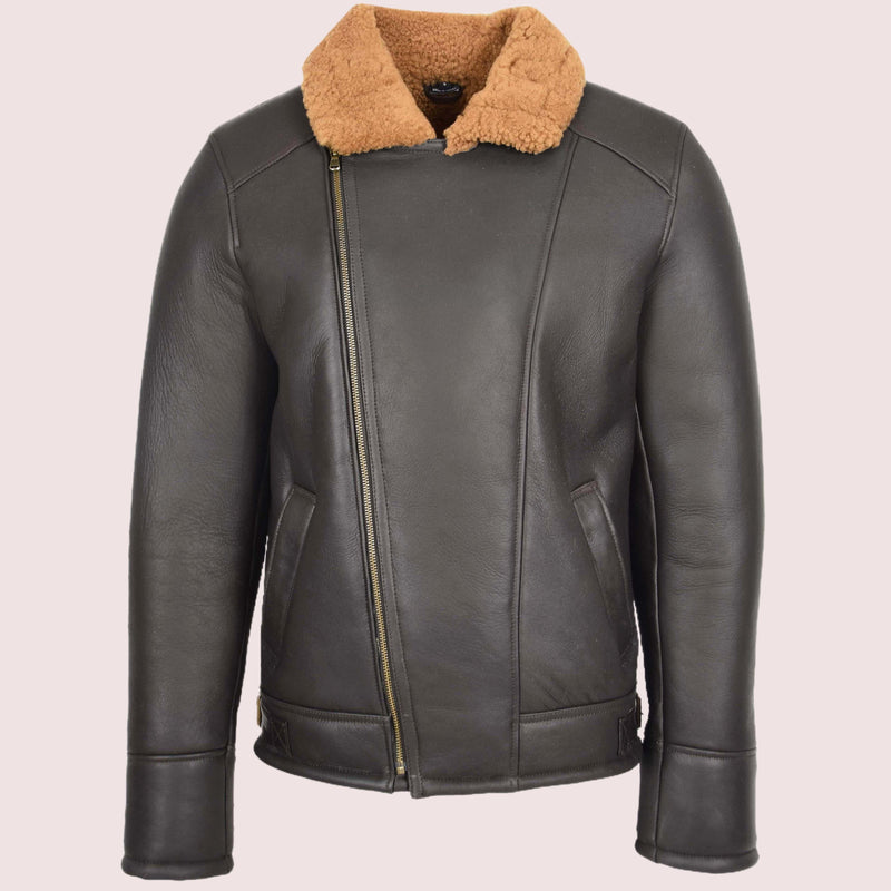 Mens Aviator Sheepskin Pilot Jacket Blen Brown Ginger - Shearland