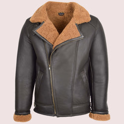 Mens Aviator Sheepskin Pilot Jacket Blen Brown Ginger - Shearland