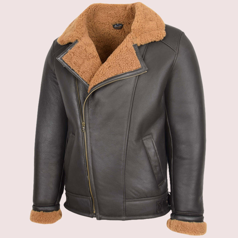 Mens Aviator Sheepskin Pilot Jacket Blen Brown Ginger - Shearland